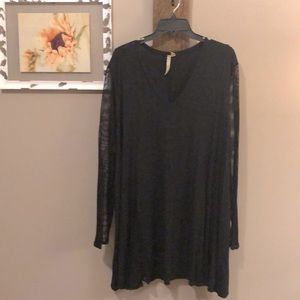 Black swing top with mesh sleeves